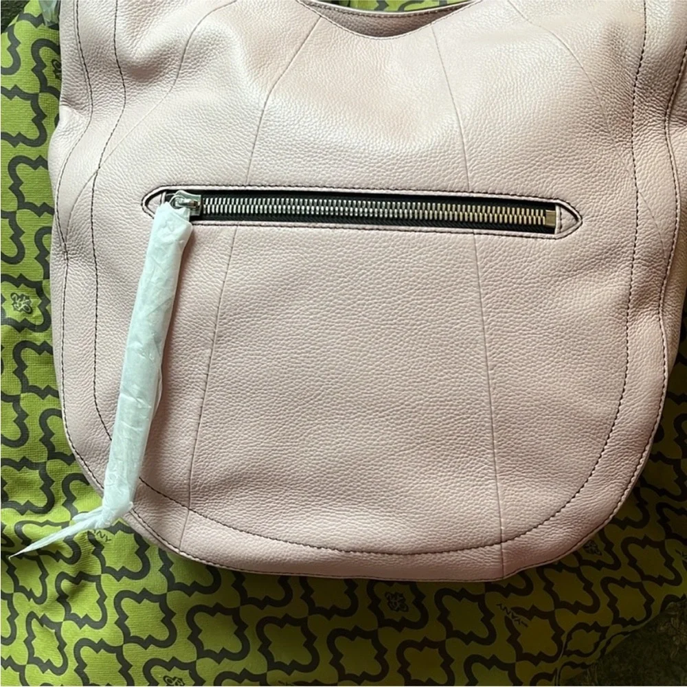 orYANY Pink Hobo Bag with Silver Handle and Decorative Stitching